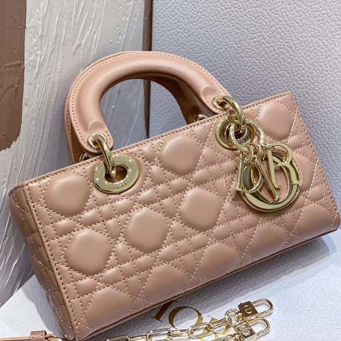 Dior Women CD Small Lady D-Joy Bag Powder Pink Cannage Lambskin