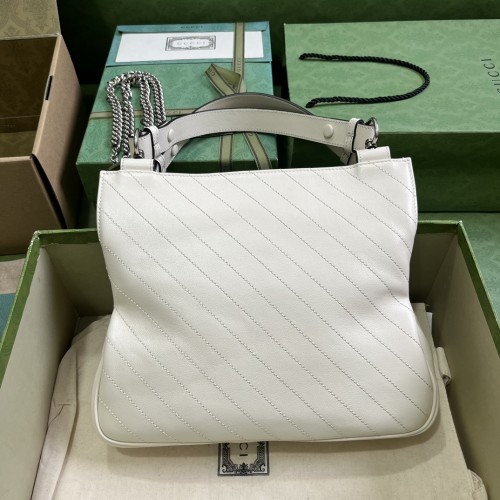 Gucci Women GG Blondie Small Tote Bag White Leather Round Interlocking G