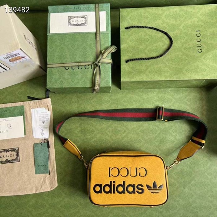 Gucci Unisex Adidas x Gucci Small Shoulder Bag Yellow Leather Interlocking G