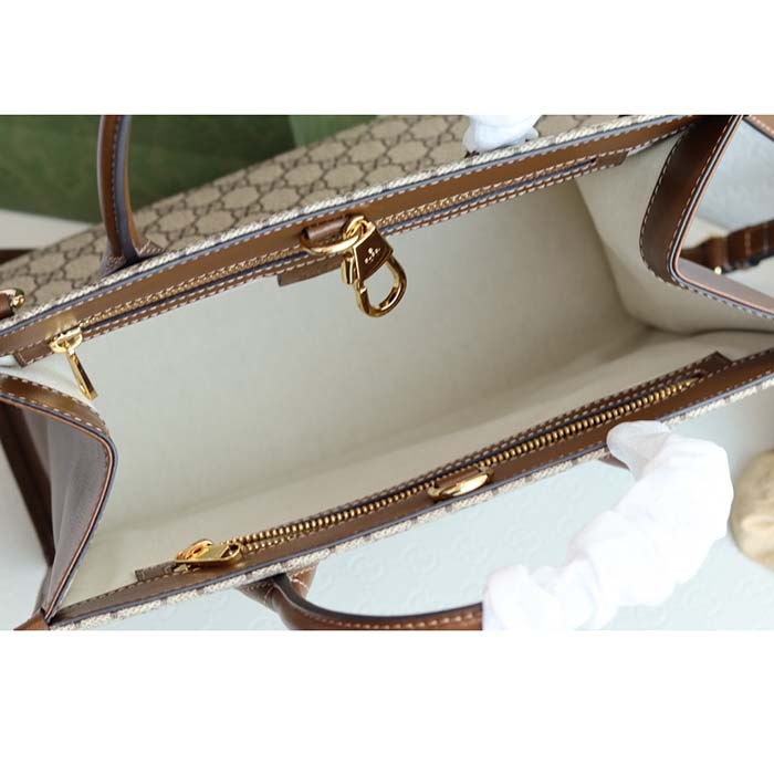 Gucci Unisex GG Small Tote Bag Beige Ebony GG Supreme Canvas