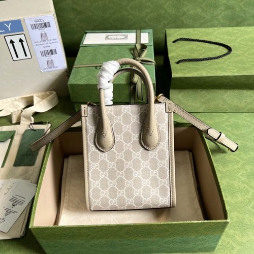 Gucci Unisex Mini Tote Bag Interlocking G Beige White GG Supreme Canvas