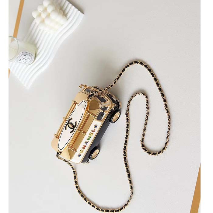 Chanel Women CC Mini Van Minaudiere Plexi Enamel Strass Black