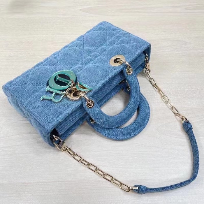 Dior Women CD Medium Lady D-Joy Bag Blue Cannage Denim