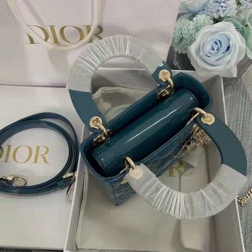 Dior Women Mini Lady Dior Bag Bright Blue Patent Cannage Calfskin