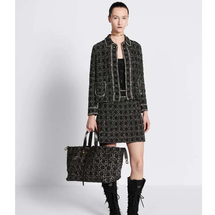 Dior Women CD Large Dior Toujours Bag Black Cannage Tweed