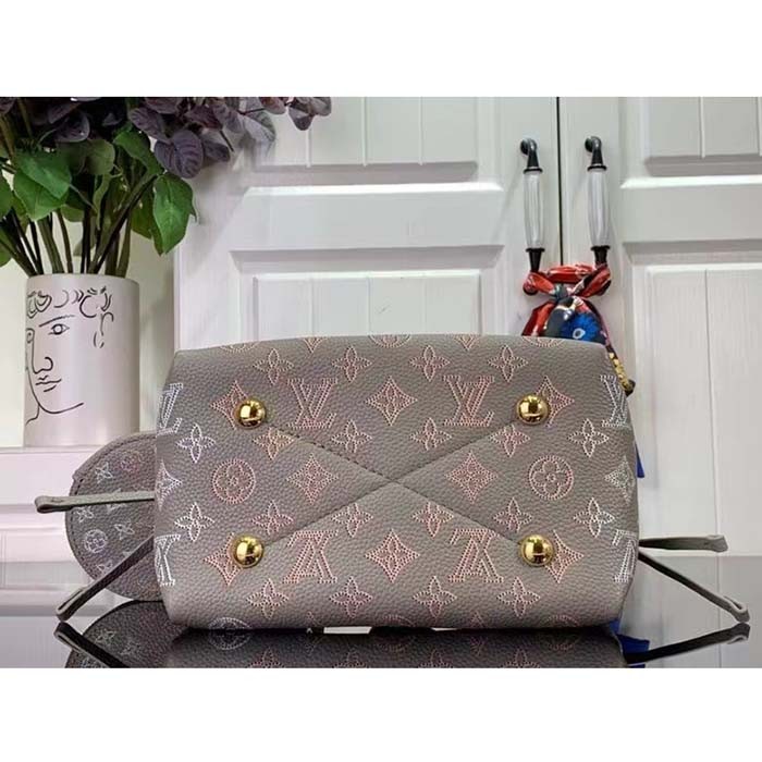 Louis Vuitton LV Women Bella Bucket Bag Gray Mahina Perforated Calfskin Leather Microfiber Lining