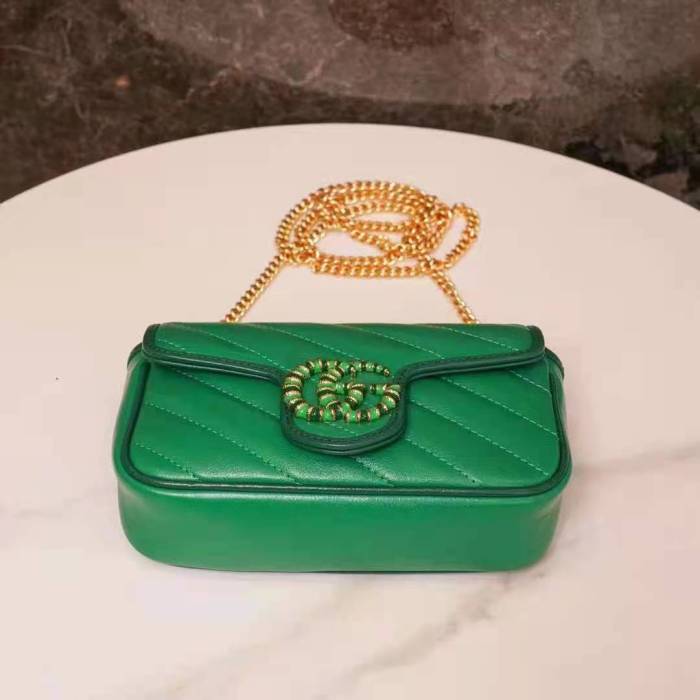 Gucci GG Women GG Marmont Super Mini Bag Bright Green Diagonal Matelassé Leather