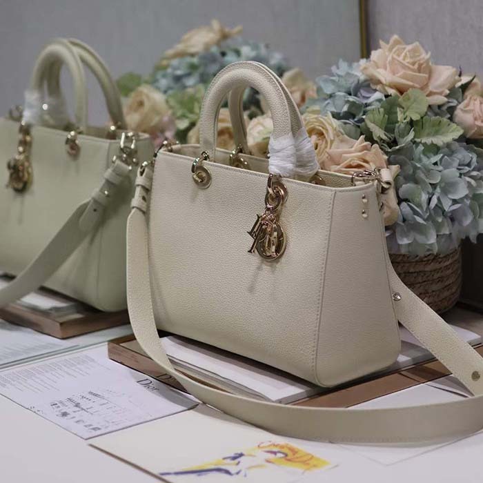 Dior Women CD Medium Lady D-Sire My ABCDior Bag Powder Beige Bull Leather