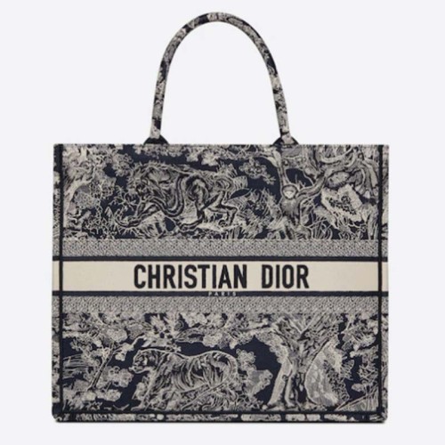 Dior Unisex Large Book Tote Blue Toile De Jouy Reverse Embroidery