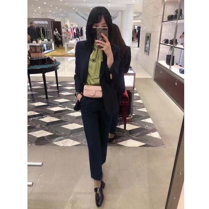 Gucci Women GG Marmont Belt Bag Pink Chevron Matelassé Leather Double G