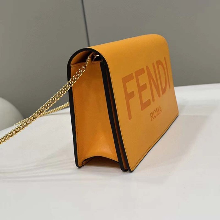 Fendi Women FF Wallet On Chain Brown Leather Mini Bag