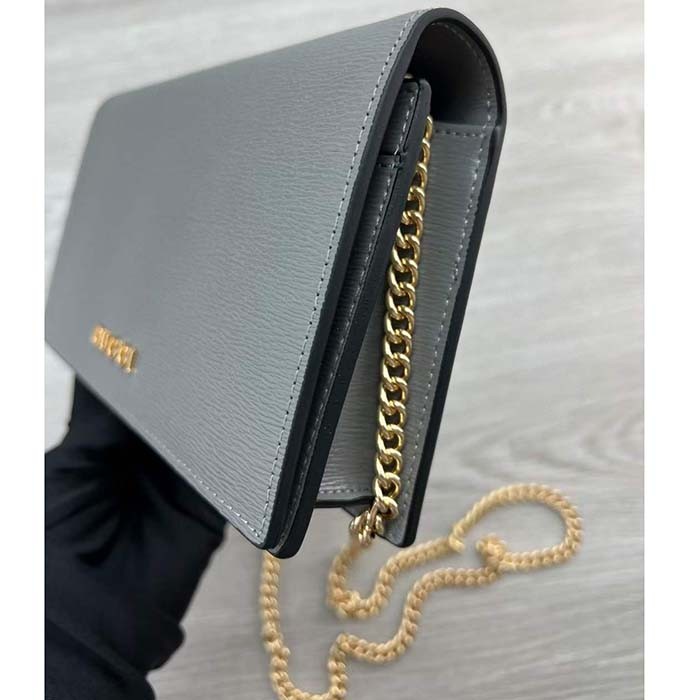 Gucci Women GG Chain Wallet Gucci Script Pale Green Leather Taffeta