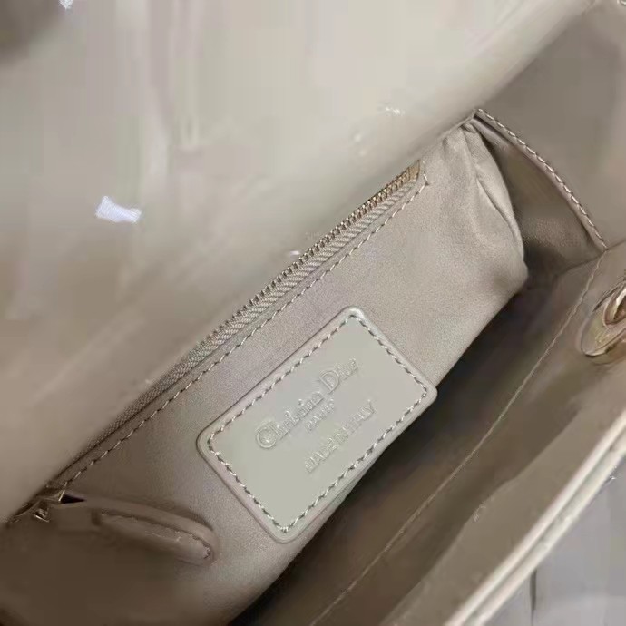 Dior Women CD Mini Lady Dior Bag Pale Yellow Patent Cannage Calfskin