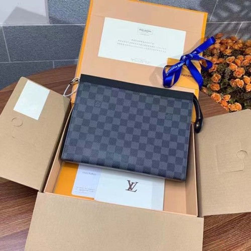 Louis Vuitton LV Unisex Pochette Voyage MM Black Grey Damier Graphite Coated Canvas