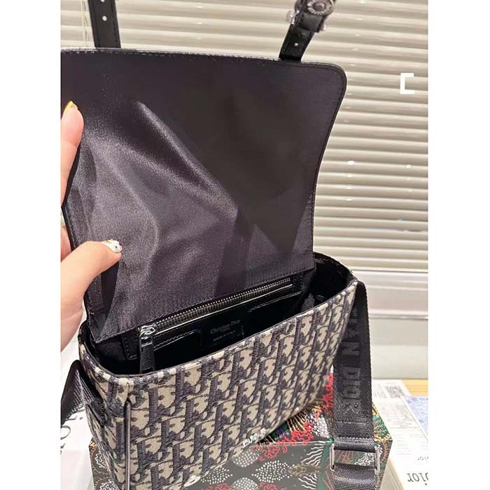 Dior Unisex CD Messenger Bag Blue Calfskin Dior Oblique Canvas