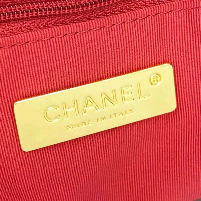 Chanel Women CC Chanel 19 Shopping Bag Lambskin Gold Silver-Tone Metal Black