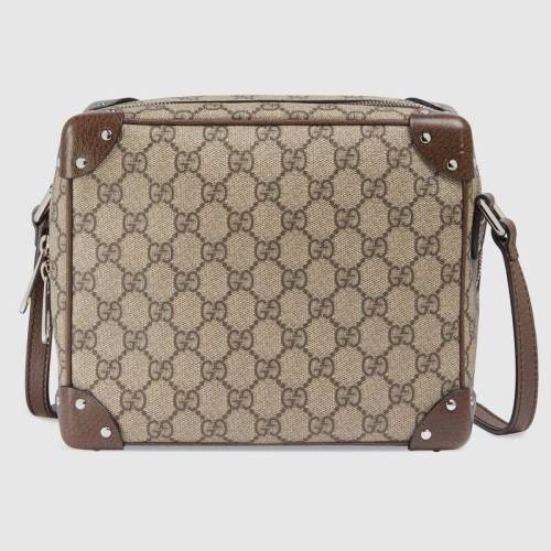 Gucci Unisex GG Shoulder Bag with Leather Details Beige/Ebony GG Supreme Canvas
