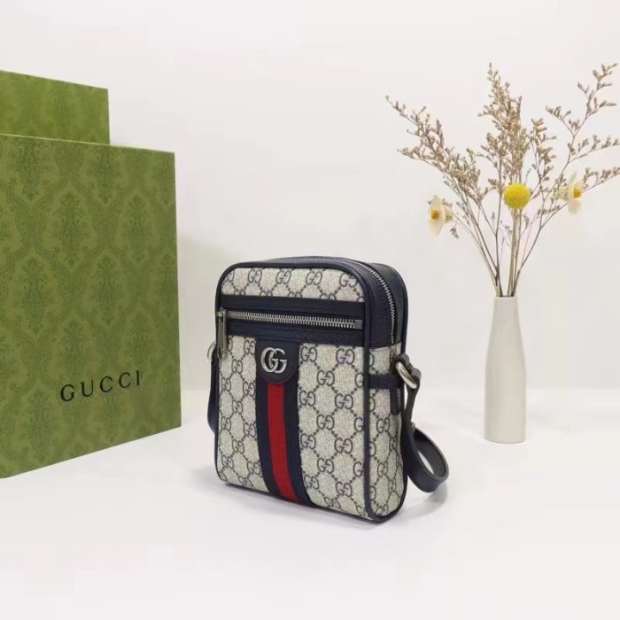 Gucci Unisex Ophidia GG Small Shoulder Bag Beige Blue Supreme Canvas