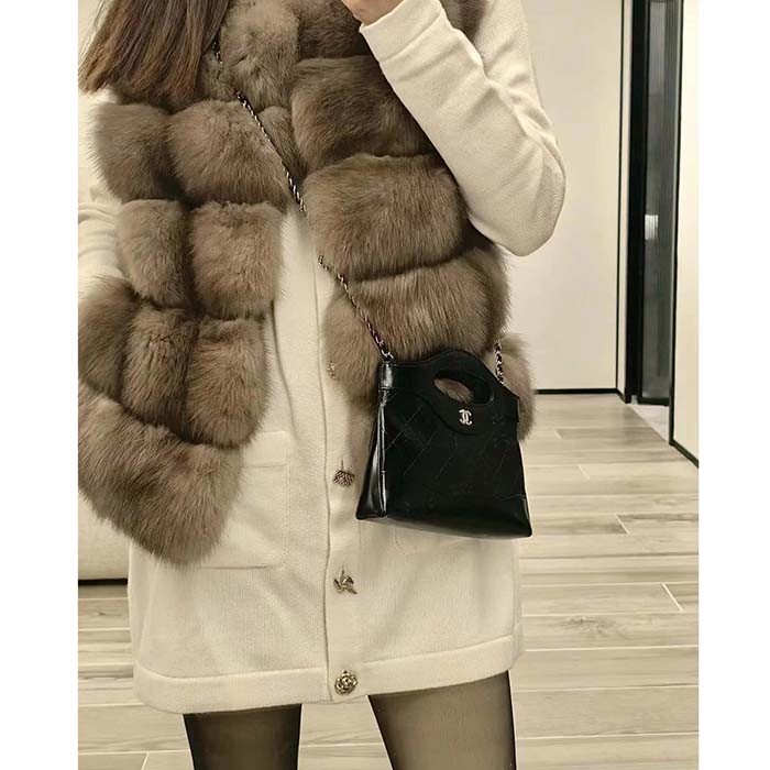 Chanel Women Small Shopping Bag in Aged Calfskin Leather-Black