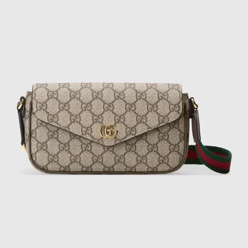 Gucci Women Ophidia Pochette Brown Leather Trim ‎76496196IWG8745