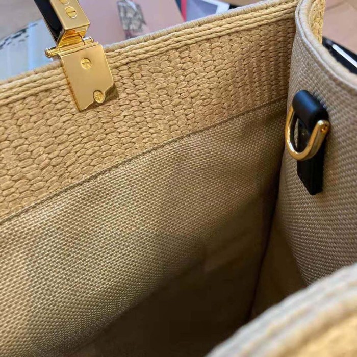 Fendi Women Sunshine Medium Embroidered Straw Shopper