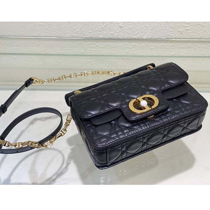 Dior Women Mini Dior Jolie Top Handle Bag Black Cannage Calfskin