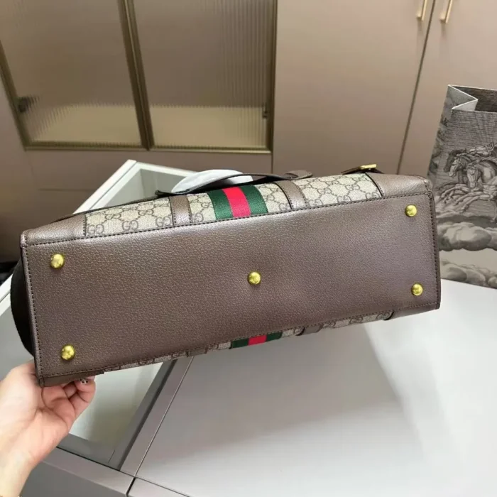 Gucci GG Unisex GG Supreme Monogram Textured Dollar Calfskin Web Large Ophidia Tote Bag