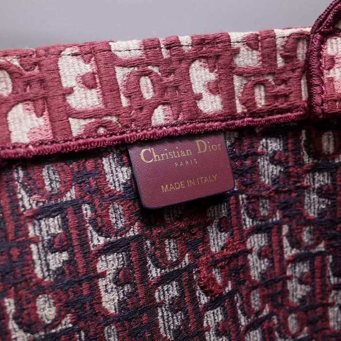Dior Unisex Dior Book Tote Maroon Dior Oblique Embroidered Velvet