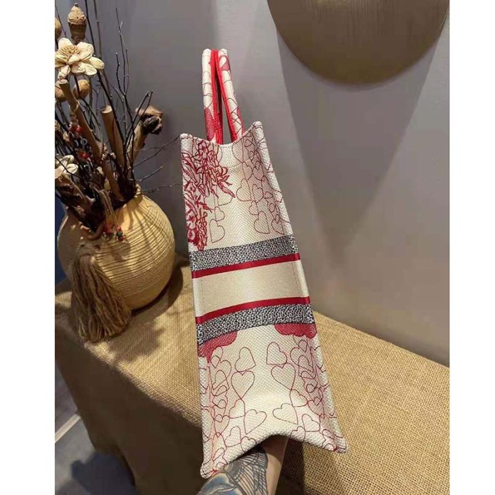 Dior Women Small Dioramour Dior Book Tote Red White D-Royaume D'Amour Embroidery