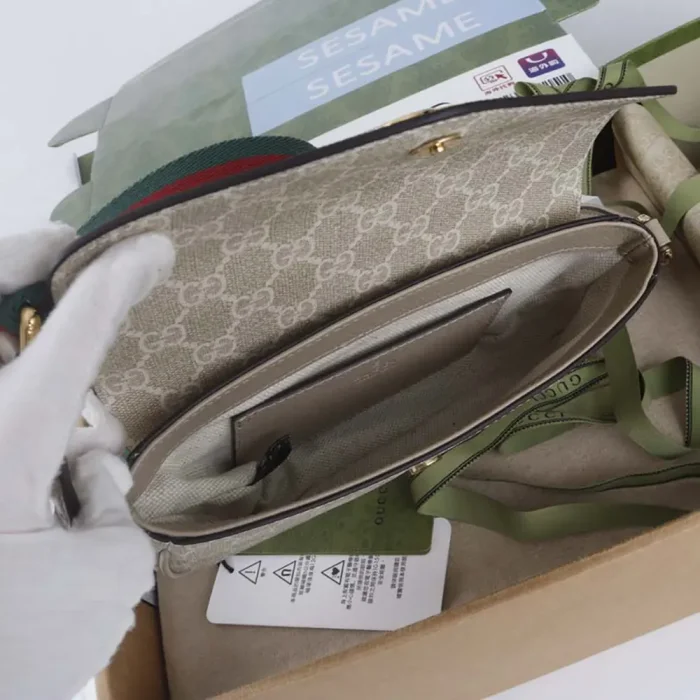 Gucci Women Ophidia Pochette Oatmeal Leather Trim 7649612ZGMN9643