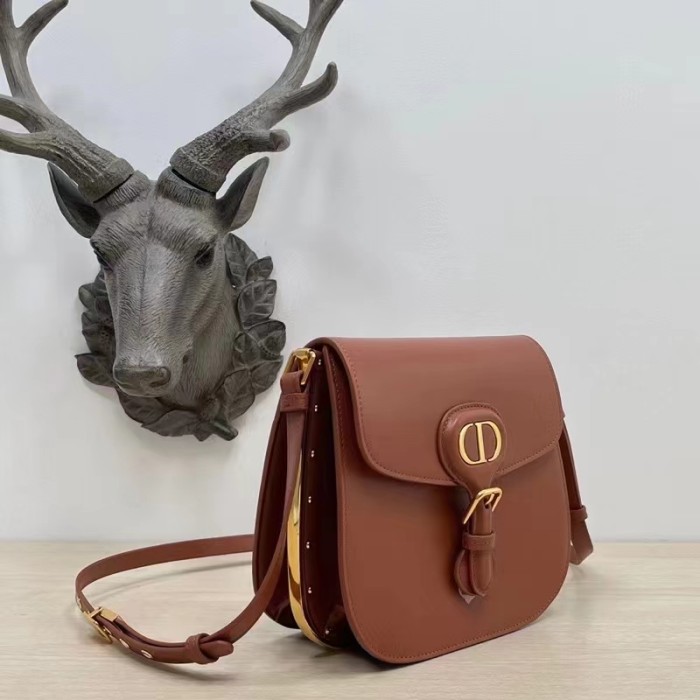 Dior Women CD Dior Bobby Frame Bag Cognac-Colored Box Calfskin