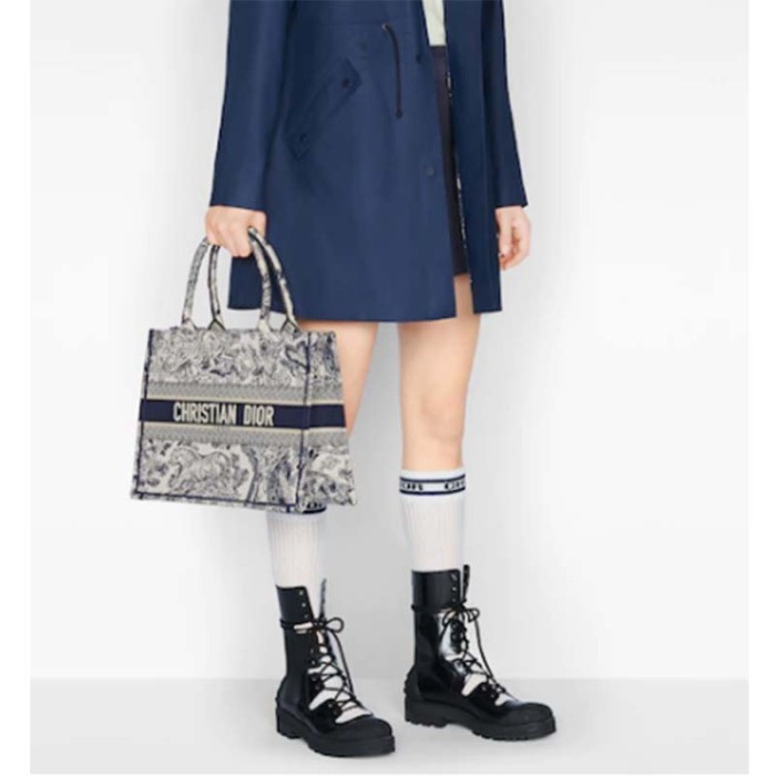 Dior Unisex Small Dior Book Tote Blue Toile De Jouy Embroidery