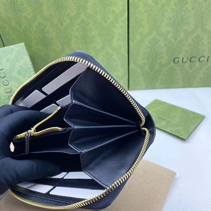 Gucci Unisex GG Marmont Zip Around Wallet Black Matelassé Leather Double G