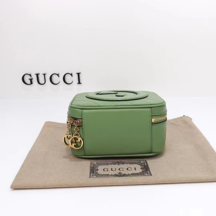 Gucci Women GG Blondie Top Handle Bag Light Green Leather Round Interlocking G