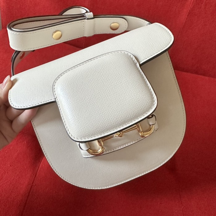 Gucci GG Women Gucci Horsebit 1955 Mini Rounded Bag White Leather Cotton Linen Lining