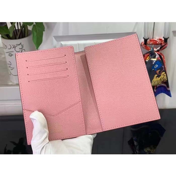 Louis Vuitton LV Unisex Passport Cover Pink Monogram Coated Canvas Grained Cowhide Leather
