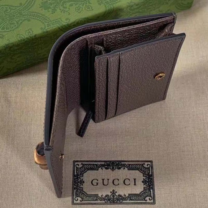 Gucci Unisex Diana Jumbo GG Card Case Camel Ebony Canvas Brown Leather