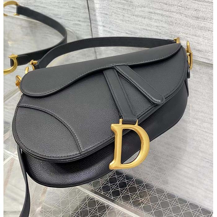 Dior Women Saddle Bag Strap Black Grained Calfskin CD Signature Interior Back Pocket