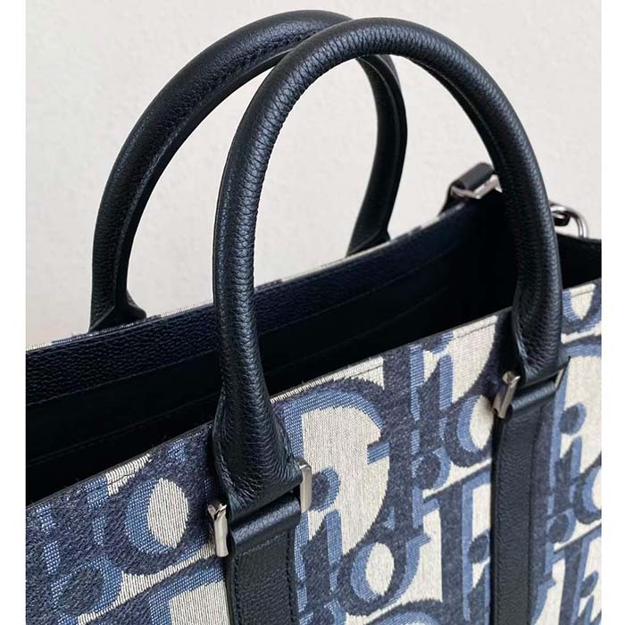 Dior Unisex CD East-West Tote Bag Beige Black Maxi Oblique Jacquard