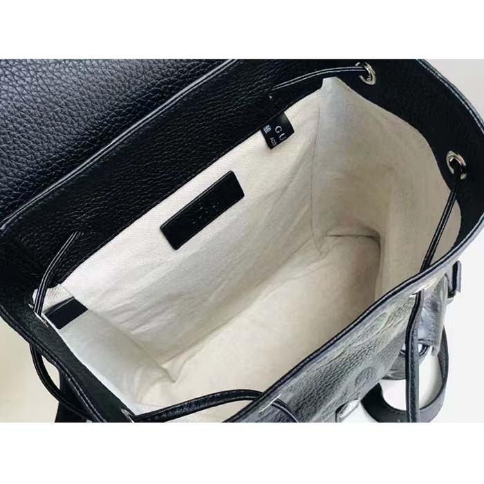 Gucci Unisex Jumbo GG Small Backpack Black Leather Cotton Linen Lining