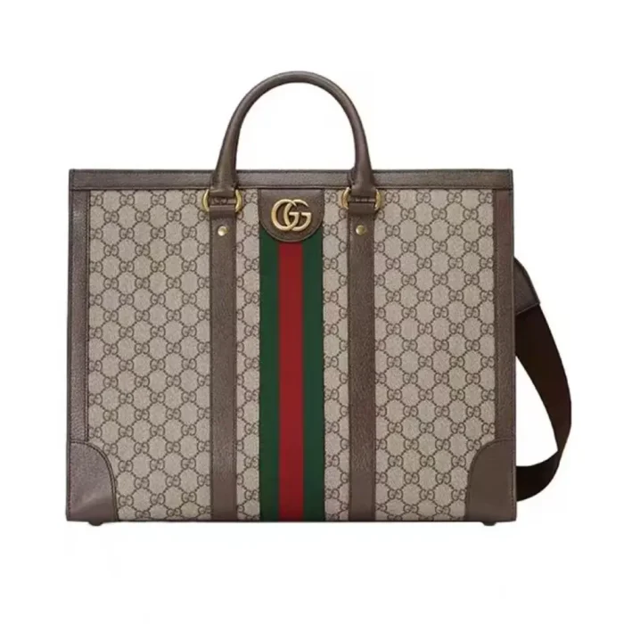 Gucci GG Unisex GG Supreme Monogram Textured Dollar Calfskin Web Large Ophidia Tote Bag