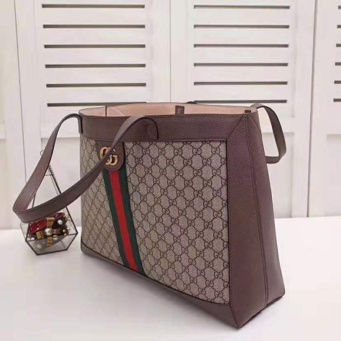 Gucci GG Unisex Ophidia GG Tote in Beige/Ebony GG Supreme Canvas