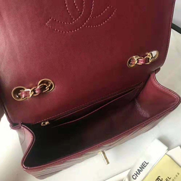 Chanel Women Mini Flap Bag in Calfskin Leather-Red