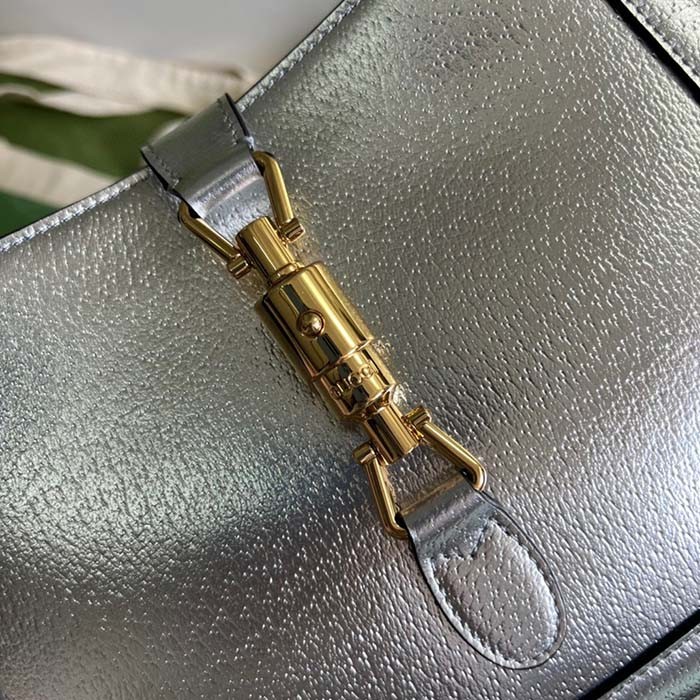 Gucci Women GG Jackie 1961 Small Lamé Shoulder Bag Silver Lamé Leather