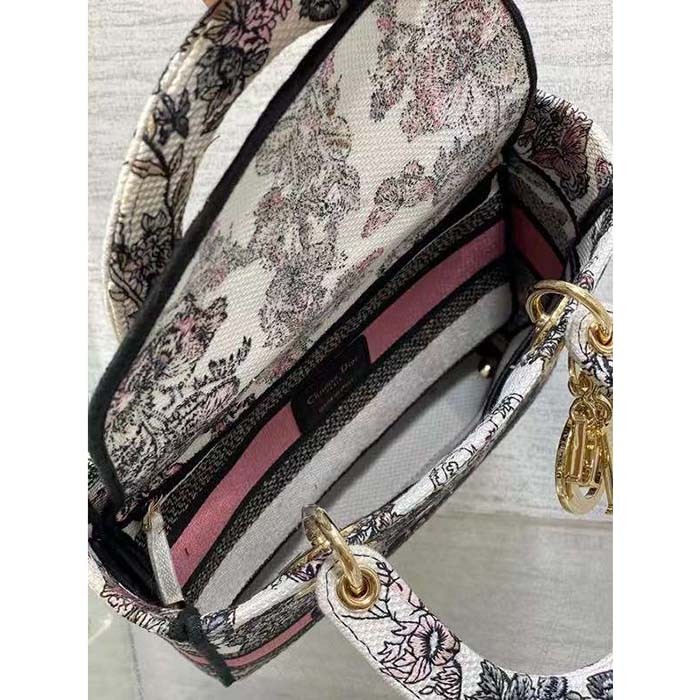 Dior Women CD Medium Lady D-Lite Bag White Pink Butterfly Around The World