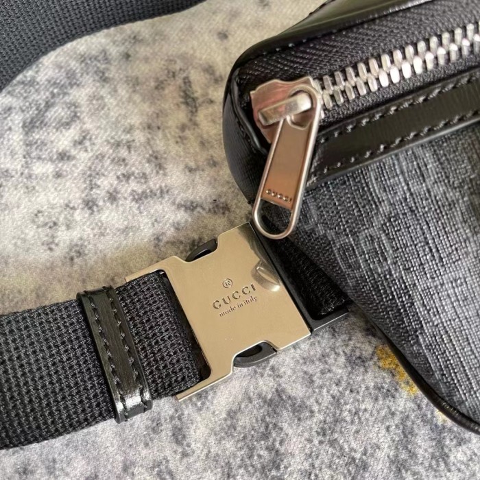 Gucci Unisex Belt Bag Interlocking G Black GG Supreme Canvas Black Leather