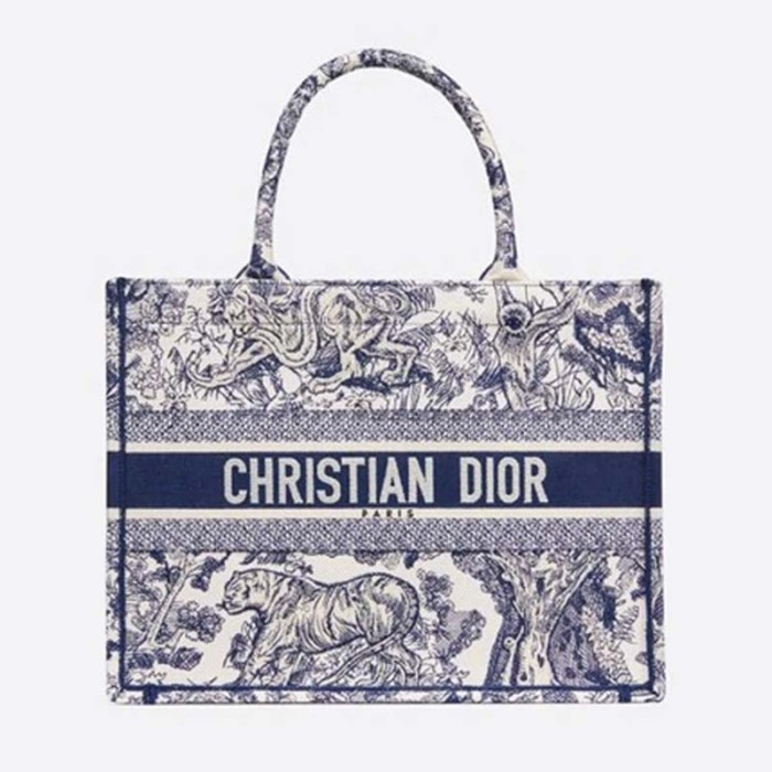 Dior Unisex Small Dior Book Tote Blue Toile De Jouy Embroidery