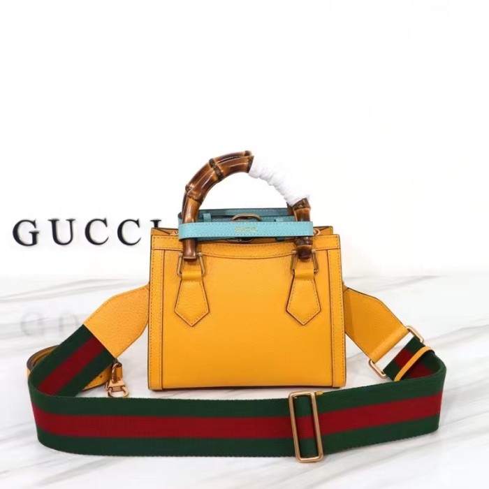 Gucci GG Women Diana Mini Tote Bag Yellow Leather Double G
