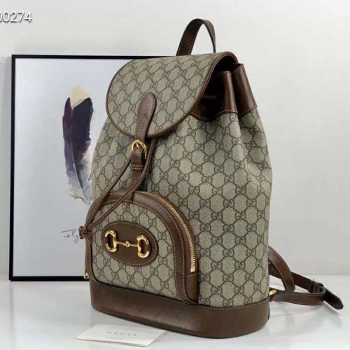Gucci GG Unisex Gucci 1955 Horsebit Backpack Beige/Ebony Supreme Canvas