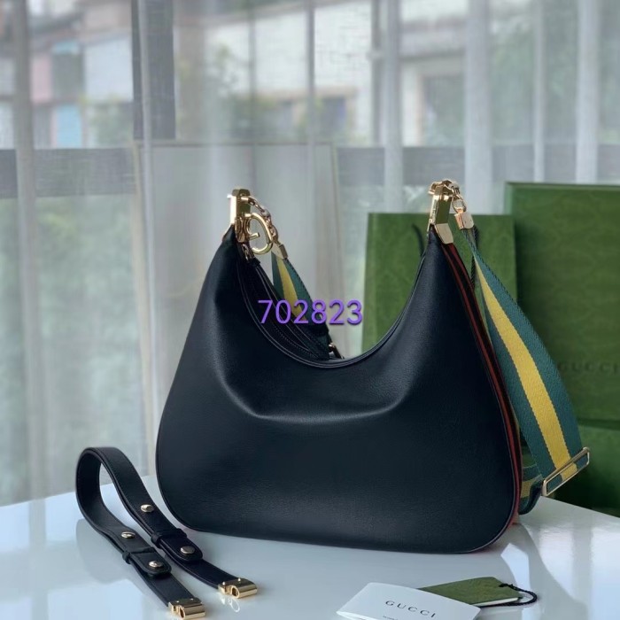 Gucci Women Attache Large Shoulder Bag Black Leather